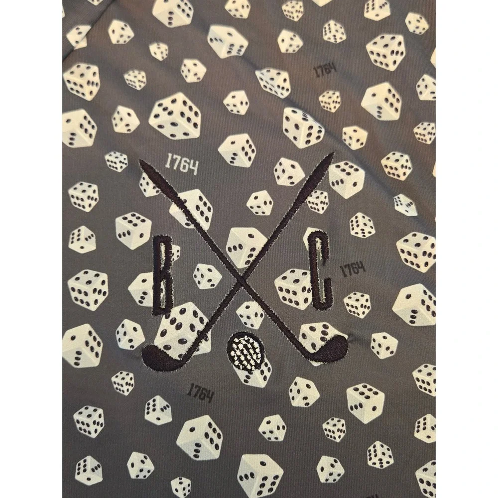 1764 Mens Ivories Golf‎ Polo Shirt XL Lava Grey Dice Print Short Sleeve
